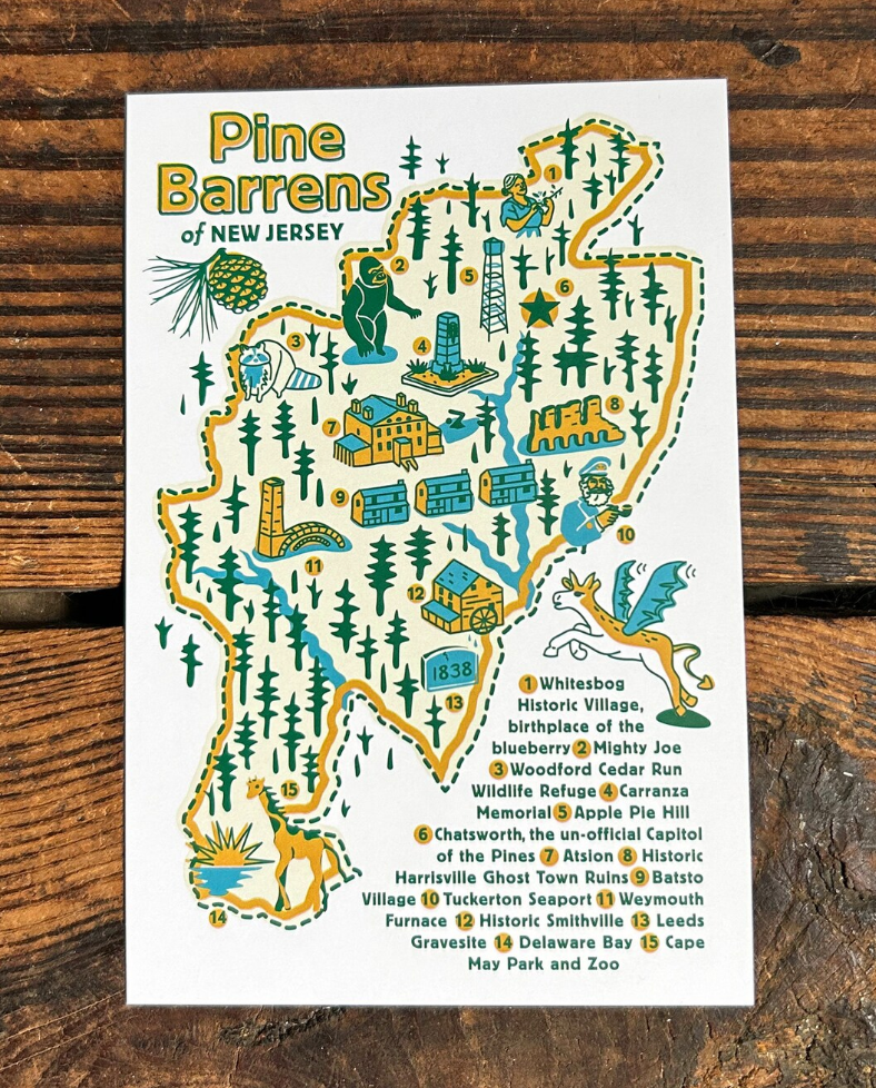 Pine Barrens Map Post Card
